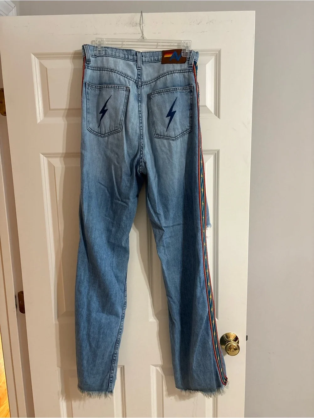 Aviator Nation Bolt Stripe Gypsy Jeans, Wide Leg & Hi-Rise Womens size 27